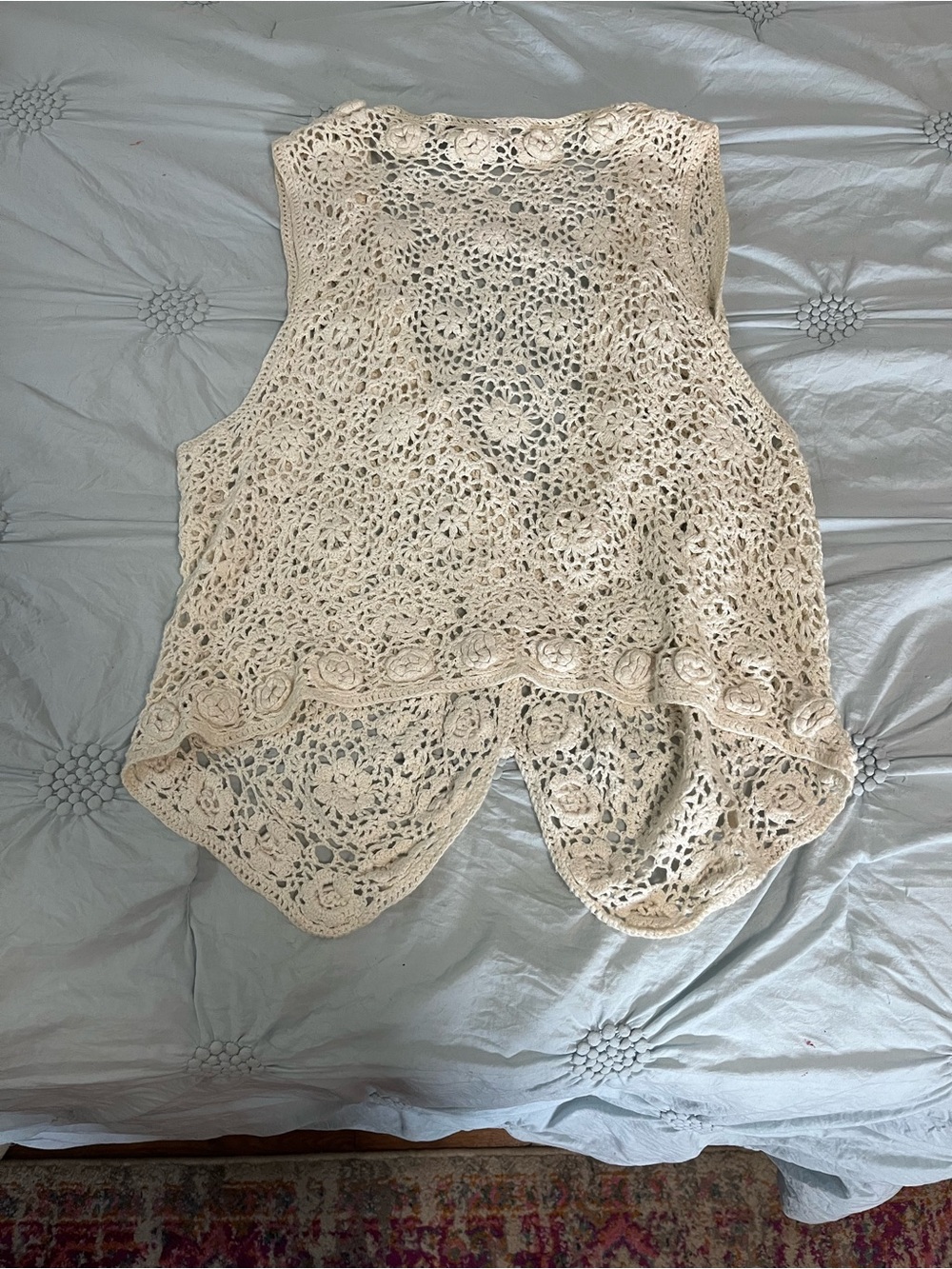 Cream Crochet Button-Front Vest - Picture 3 of 4